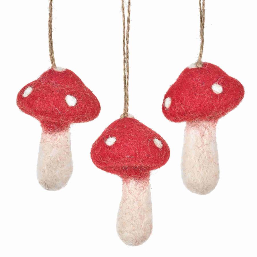 Food Lifestyle | Set Of 3 Mushrooms Felt Tree Decoration Food Lifestyle Food Lifestyle